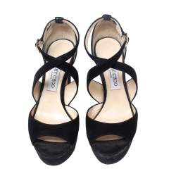 Pre Owned صندل جيمي تشو أبريل سويدي أزرق نعل سميك مقاس 38.5