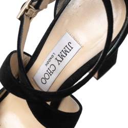 Pre Owned صندل جيمي تشو أبريل سويدي أزرق نعل سميك مقاس 38.5