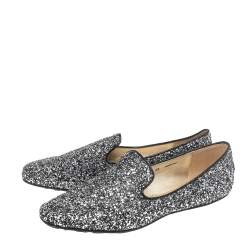 Jimmy Choo Black/Silver Glitter Sloane Smoking Slippers Size 42