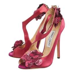 Jimmy Choo Red  Satin And Python Embossed Leather  Sandals Size 35.5