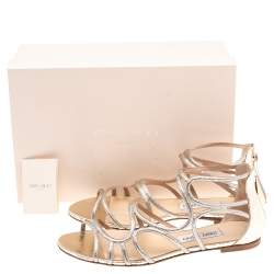 Pre Owned Jimmy Choo Silver/Gold Glitter and Snake Embossed Leather Flats Size 39.5