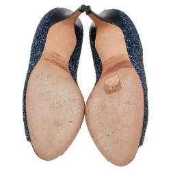 مملوكة مسبقًا Jimmy Choo Blue Glitter Leather 'Isabel' Peep Toe Pumps Size 38.5
