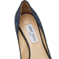 مملوكة مسبقًا Jimmy Choo Blue Glitter Leather 'Isabel' Peep Toe Pumps Size 38.5