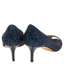 مملوكة مسبقًا Jimmy Choo Blue Glitter Leather 'Isabel' Peep Toe Pumps Size 38.5