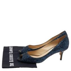 مملوكة مسبقًا Jimmy Choo Blue Glitter Leather 'Isabel' Peep Toe Pumps Size 38.5