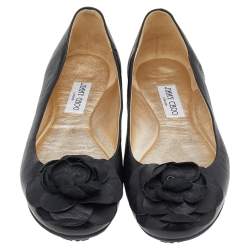 Pre Owned Jimmy Choo Black Leather Ballet Flats Size 41