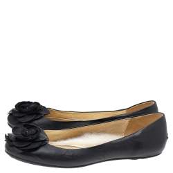 Pre Owned Jimmy Choo Black Leather Ballet Flats Size 41