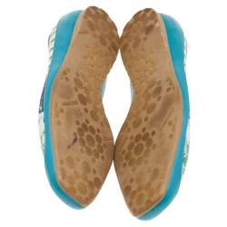Jimmy Choo Green Printed Canvas And Leather Flats Size 39
