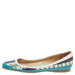 Jimmy Choo Green Printed Canvas And Leather Flats Size 39