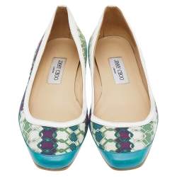 Jimmy Choo Green Printed Canvas And Leather Flats Size 39
