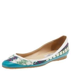 Jimmy Choo Green Printed Canvas And Leather Flats Size 39
