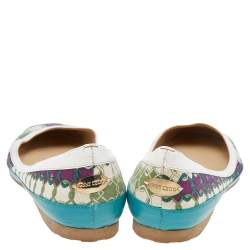Jimmy Choo Green Printed Canvas And Leather Flats Size 39