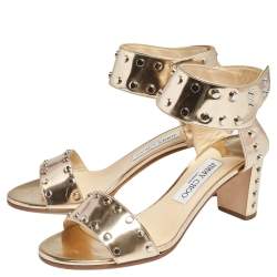 مملوكة مسبقًا Jimmy Choo Gold Leather Studded Ankle Strap Sandals Size 38