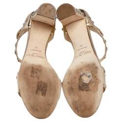 مملوكة مسبقًا Jimmy Choo Gold Leather Studded Ankle Strap Sandals Size 38