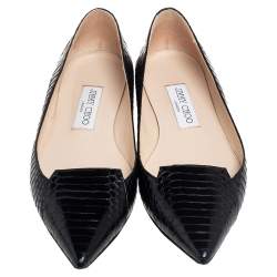 Pre Owned Jimmy Choo Black Python Leather Attila Pointed Toe Flats Size 37