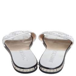 Pre Owned Jimmy Choo Silver Leather Slip On Flat Sandals Size 37