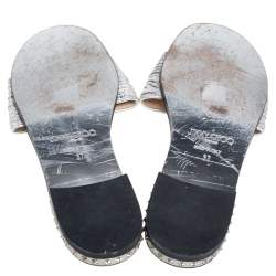 Pre Owned Jimmy Choo Silver Leather Slip On Flat Sandals Size 37