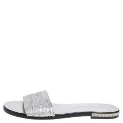 Pre Owned Jimmy Choo Silver Leather Slip On Flat Sandals Size 37