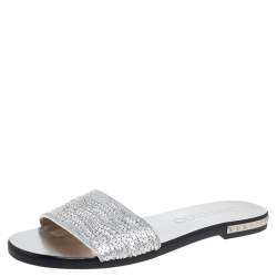 Pre Owned Jimmy Choo Silver Leather Slip On Flat Sandals Size 37