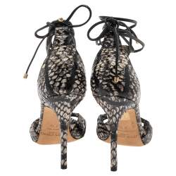 Pre Owned Jimmy Choo Black Python T Strap Tie Up Sandals Size 38.5