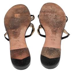 Pre Owned Jimmy Choo Black Satin Crystal Thong Flats Sandals Size 41.5