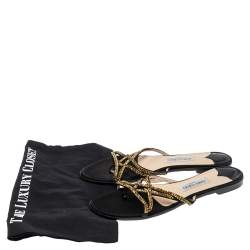 Pre Owned Jimmy Choo Black Satin Crystal Thong Flats Sandals Size 41.5