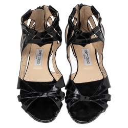 Pre Owned Jimmy Choo Black Patent Leather Flat Sandals Size 40