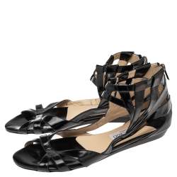 Pre Owned Jimmy Choo Black Patent Leather Flat Sandals Size 40
