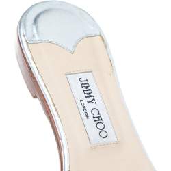 مملوكة مسبقًا Jimmy Choo Silver Leather Embellished Flat Slides Size 41.5