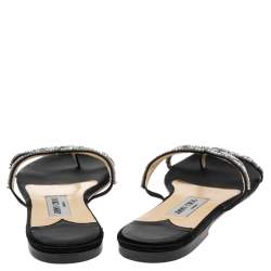 Pre Owned Jimmy Choo Black Satin Crystal Embellished Flat Slides Size 41