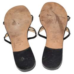Pre Owned Jimmy Choo Black Satin Crystal Embellished Flat Slides Size 41