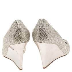 Pre Owned Jimmy Choo Metallic Gold Glitter Baxen Peep Toe Wedge Pumps Size 38