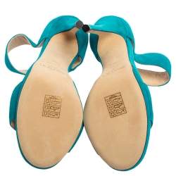 مملوكة مسبقًا صندل جيمي تشو سير كاحل مقدمة مفتوحة سويدي توركواز مقاس 36.5