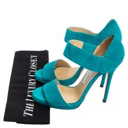 مملوكة مسبقًا صندل جيمي تشو سير كاحل مقدمة مفتوحة سويدي توركواز مقاس 36.5