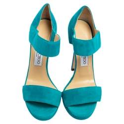 مملوكة مسبقًا صندل جيمي تشو سير كاحل مقدمة مفتوحة سويدي توركواز مقاس 36.5