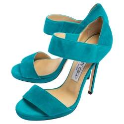 مملوكة مسبقًا صندل جيمي تشو سير كاحل  مقدمة مفتوحة سويدي توركواز مقاس 36.5