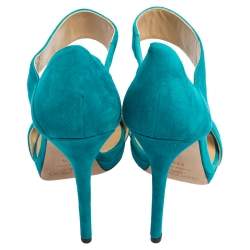 مملوكة مسبقًا صندل جيمي تشو سير كاحل مقدمة مفتوحة سويدي توركواز مقاس 36.5