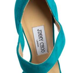 مملوكة مسبقًا صندل جيمي تشو سير كاحل مقدمة مفتوحة سويدي توركواز مقاس 36.5