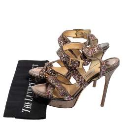 Jimmy Choo Multicolor Coarse Glitter Leather Platform Sandals Size 37