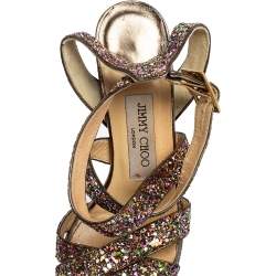Jimmy Choo Multicolor Coarse Glitter Leather Platform Sandals Size 37