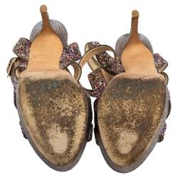 Jimmy Choo Multicolor Coarse Glitter Leather Platform Sandals Size 37