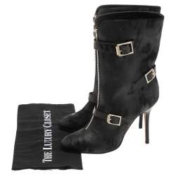 Pre Owned Jimmy Choo Black Waxed Suede Aggy Mid-Calf Boots Size 38