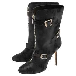 Pre Owned Jimmy Choo Black Waxed Suede Aggy Mid-Calf Boots Size 38