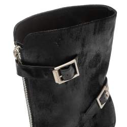 Pre Owned Jimmy Choo Black Waxed Suede Aggy Mid-Calf Boots Size 38