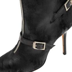Pre Owned Jimmy Choo Black Waxed Suede Aggy Mid-Calf Boots Size 38