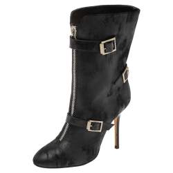 Pre Owned Jimmy Choo Black Waxed Suede Aggy Mid-Calf Boots Size 38