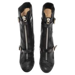 Pre Owned Jimmy Choo Black Waxed Suede Aggy Mid-Calf Boots Size 38