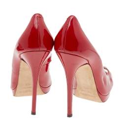 Pre Owned Jimmy Choo Red Patent Leather Peep Toe Platform Pumps Size 41.5
