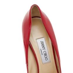 Pre Owned Jimmy Choo Red Patent Leather Peep Toe Platform Pumps Size 41.5
