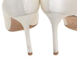 Pre Owned Jimmy Choo Off White  Satin Crystal Embellished Romy Pointed Toe Pumps Size 37